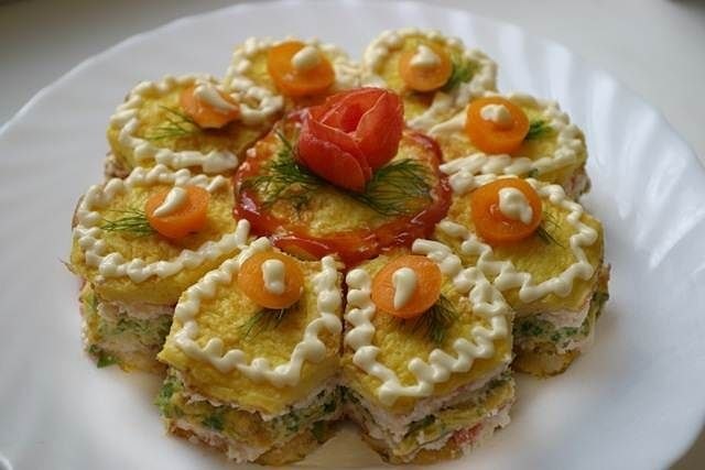 Праздничный, закусочный торт из омлета и сырного крема. простой, но очень вкусный. .Ингредиенты:Яйца ...