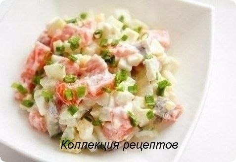 Салат с семгой и огурцами.На 100 г - 87 ккалИнгредиенты: слабосоленая семга — 250 гогурцы — 3 ...