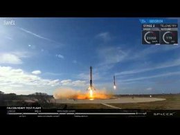 синхронная посадка двух боковых модулей первой ступени SpaceX Falcon Heavy