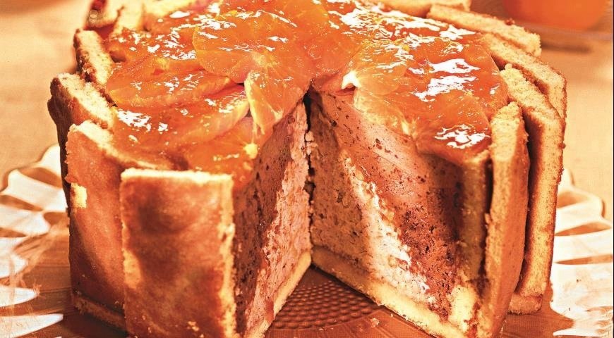 Двухцветный сливочный торт с мандаринами и миндалем. Ингредиенты разрыхлитель – 1 ч. л. пудра ...