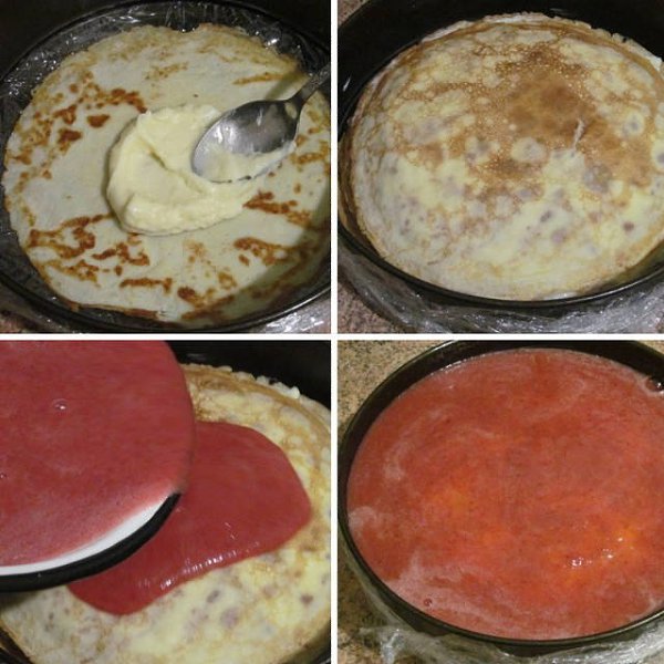 Блинный торт с клубничным желе.Красивый, очень вкусный и ароматный! Нежнейшие блинчики, промазанные ... - 3