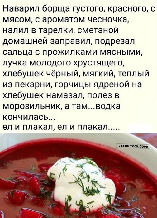 Можно ли детям давать борщ. Наварил борща густого красного с мясом. прикольный рецепт борща. наварил борща густого красного с мясом с ароматом. смешной рецепт борща.