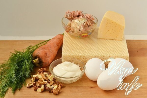 Закусочный торт из вафельных коржей с консервами.Приготовить закусочный торт из вафельных коржей не ... - 2