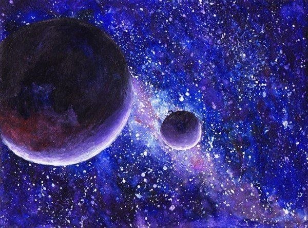 Space Watercolor and gouache arts