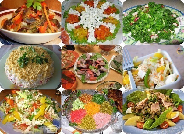 9 ЛУЧШИХ САЛАТОВ НА КАЖДЫЙ ДЕНЬ. 1. Салат из баклажанов «Корейский» 2. Салат с морепродуктами ...