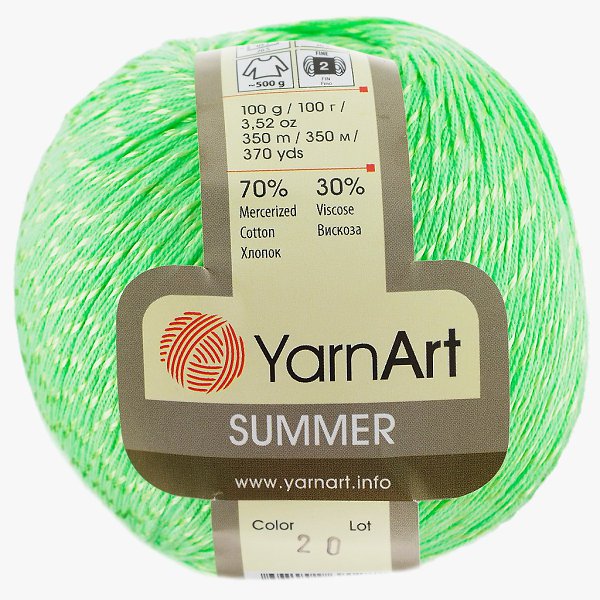 Пряжа YarnArt SUMMER цвет 20-зеленое яблоко,100г-350м 400грамм
