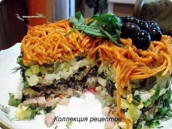 #салат.1. Салат из куриного филе, свежих огурцов и консервированных шампиньоновИнгредиенты:-2-3 ... - 10