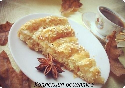 Слоеный пирог с сыром. Ингредиенты:- Слоеное тесто - 400 г.- Сыр твердый - 200 г.- Сыр мягкий - 100 ... - 5