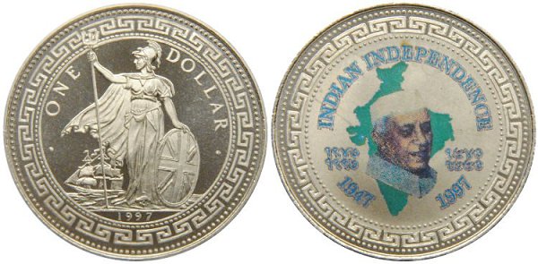 1 ДОЛЛАР, ГОНКОНГ 1997. 50 ЛЕТ НЕЗАВИСИМОСТИ ИНДИИ. Страна Китайская Народная Республика Номинал 1 ...