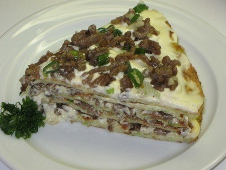 Кабачковый пирог с мясом и грибами.На 100грамм - 40.86; ккалБ/Ж/У - ...