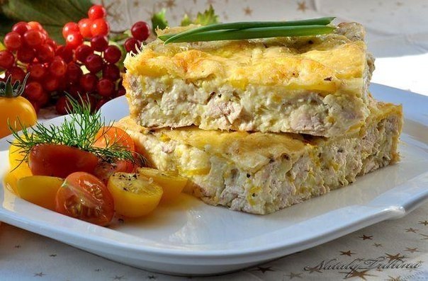 ЛЁГКИЙ КУРИНЫЙ ПИРОГ-ЗАПЕКАНКА.ИНГРЕДИЕНТЫ: Вареное куриное филе - 300 гр Мука - 50 гр Яйцо ...