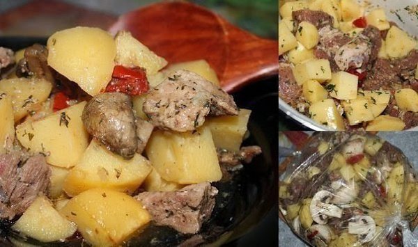 Мясо с картофелем в рукаве.Ингредиенты:400-500 гр. мяса (у меня свиная шейка)картофель 6-8 средних ...