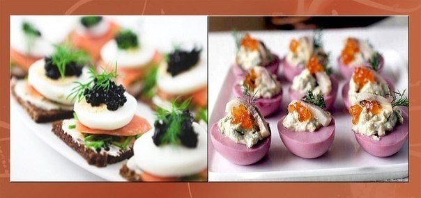 ЗАКУСКИ С ЯЙЦОМ.Канапе с яйцом и семгой. ломтики черного хлеба – 10 шт.ломтики красной рыбы –10 ...