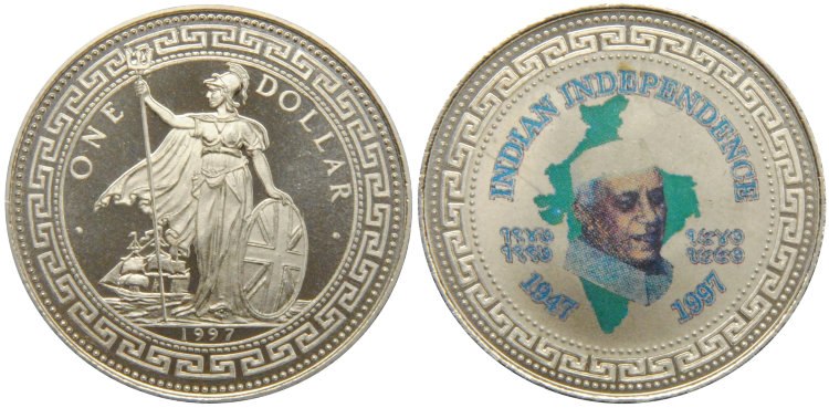 1 ДОЛЛАР, ГОНКОНГ 1997. 50 ЛЕТ НЕЗАВИСИМОСТИ ИНДИИ. Страна Китайская Народная Республика Номинал 1 ...