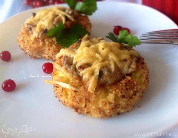 Куриные гнезда с грибами. На 1 штучку -146/19,84/4,75/5,31 куриное филе -400г лук 2шт овсянка 20г ...