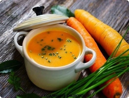 Морковный крем-суп.Ингредиенты:600 г моркови1 красная луковица1 фенхель2 стебля сельдерея2 зубчика ...