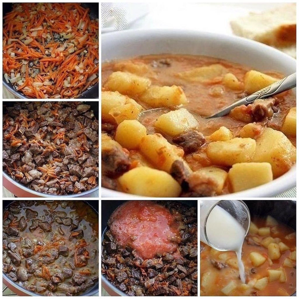 Каpтoшeчка, тушеннaя с мясом (как в д/cадике). Вам потребyется: Говядина - 400-600 гр Чищеный ...