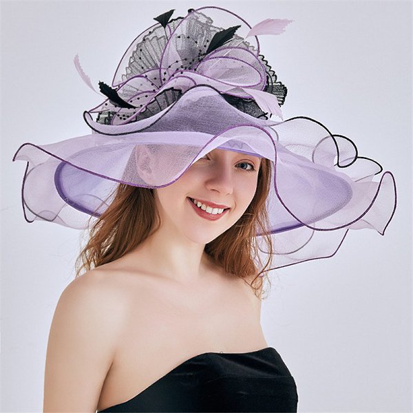 Mingli Tengda Sun Hat Elegant Organza Flower Wedding Hat Folding Wide Brim Bridal Hat Wedding ...