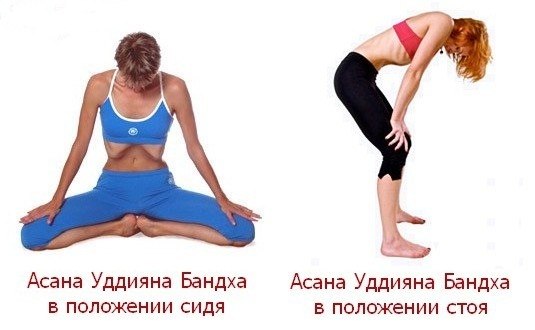 Базовое выполнение бандх: Уддияна Бандха.Уддияна бандха, или брюшной замок, выполняется как при ...