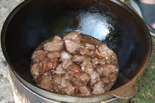 Лагман на костре.Лагман готовится из мяса (преимущественно баранины или говядины), овощей и тянутой ... - 3