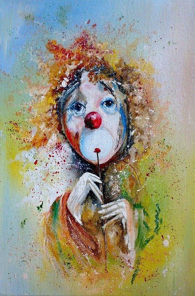 Клоуны художника Игоря Медведева.Клоун с грустными глазами,На арене выступал.Веселил людей ... - 4