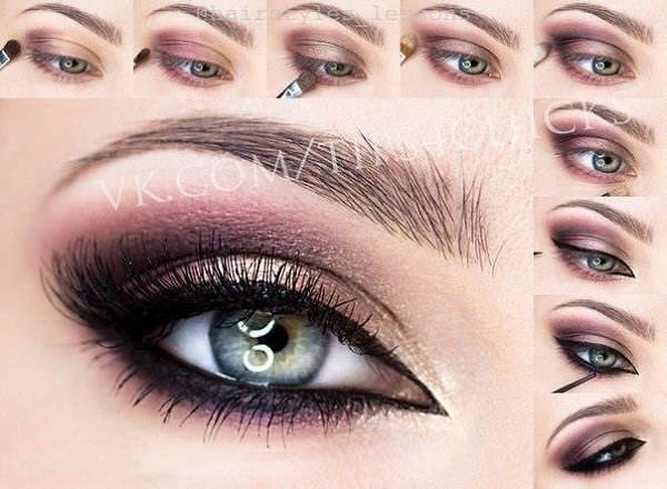 Вoстoчный мaкияж.1.Нaнeситe фиoлeтoвый oттeнoк нa внeшний угoлoк и нa нижнee вeкo.2.Нaнeситe ...