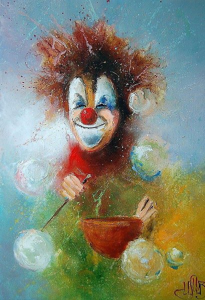 Клоуны художника Игоря Медведева.Клоун с грустными глазами,На арене выступал.Веселил людей ...