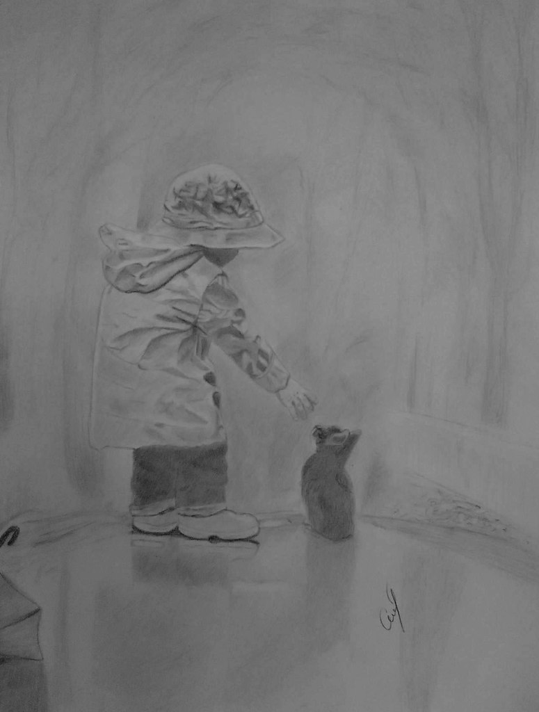 ПРОМОКШИЙ СТРАННИК.Мальчик обернулся на котёнка,Мама тянет мальчика вперёд.Дождик то ли глухо, то ли ...