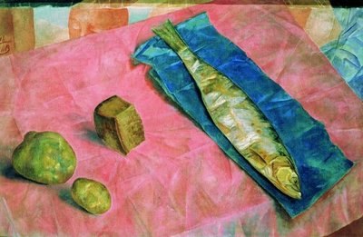 СЕЛЁДКА. 1918. ПЕТРОВ-ВОДКИН К. С.**почти вселенная на плоскости холста, -кумач помятый - ...