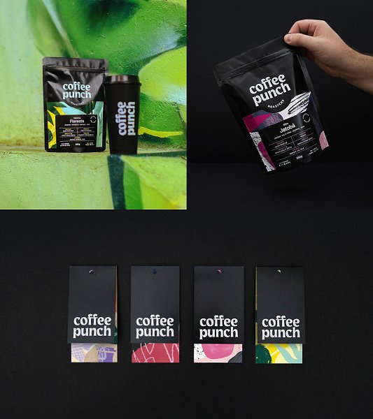 Айдентика кофейной марки Coffee Punch.Яркие иллюстрации с элементами коллажа и симпатичная антиква в ...