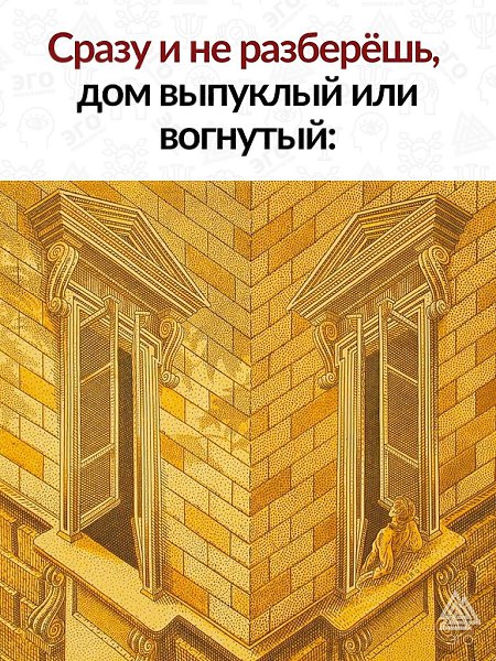 Попробуйте определить, внутрь или наружу направлен угол дома. И помните наш мозг любит проделывать с ...