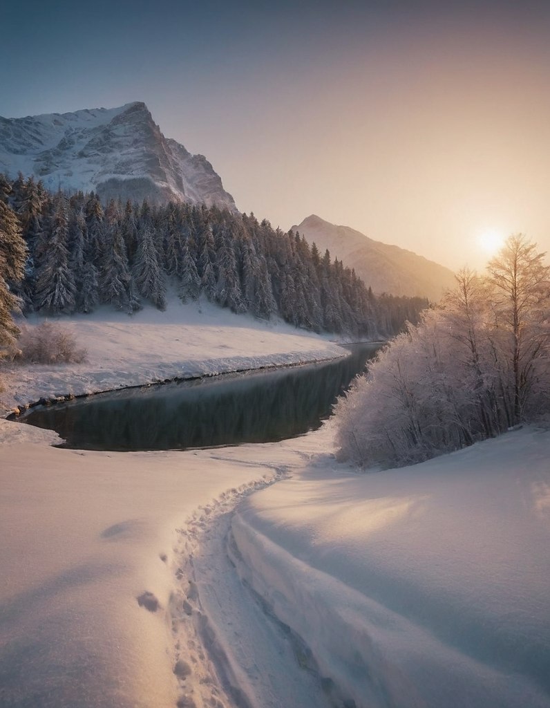 {."prompt": "Very beautiful realistic nature. Time of year winter. Clear morning. ...