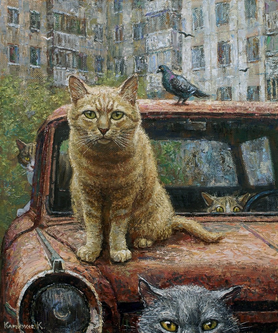 "Автолюбители", холст/масло, 50/60, 2025.