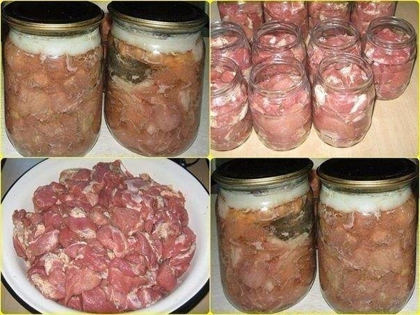 Тушенка из свинины, готовим дома. ИНГРЕДИЕНТЫ: 1 кг мяса 0,5 кг сала лавровый лист душистый перец ...