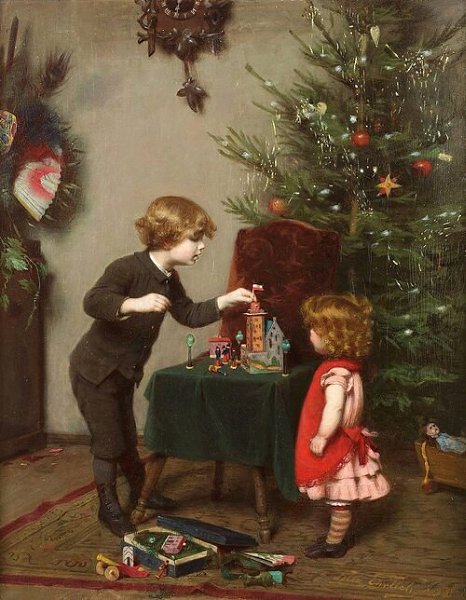 "Рождество" — Феликс Эрлих ; 1889 — На этой картине запечатлены моменты радости и веселья, ...