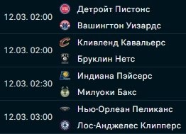 Расписание сегодняшних матчей: (В скобках указан текущий результат команды в сезоне) 02:00 | Детройт ...