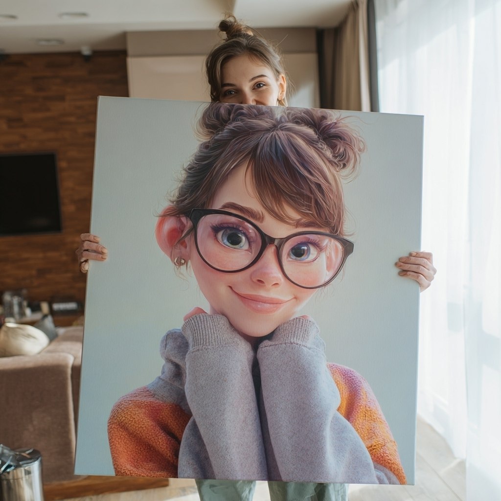 Порадуйте свою жену оригинальным подарком - портретом по ее фото в стиле PIXAR на холсте. Скидка 30% ...