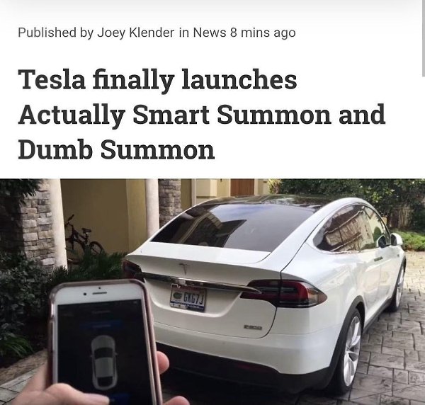 Tesla        ASS (Actually Smart Summon).  ...