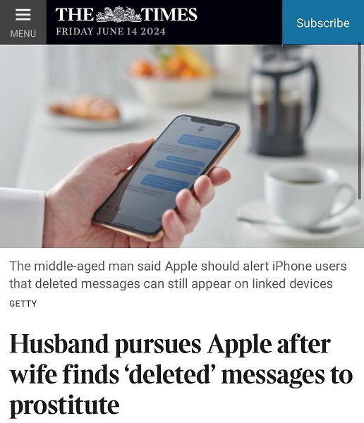 Британец подал иск против Apple после того, как его жена узнала о его изменах. Мужчина длительное ... - 2
