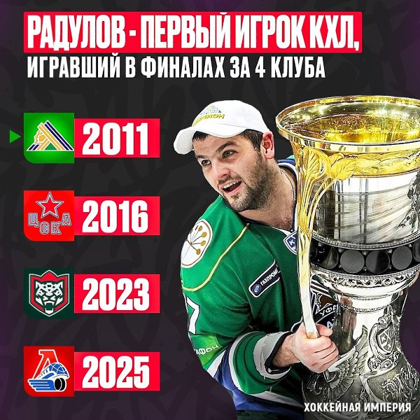 Радулов - уникальный игрок. Саша первым.сыграл в финалах за 4 разные команды!