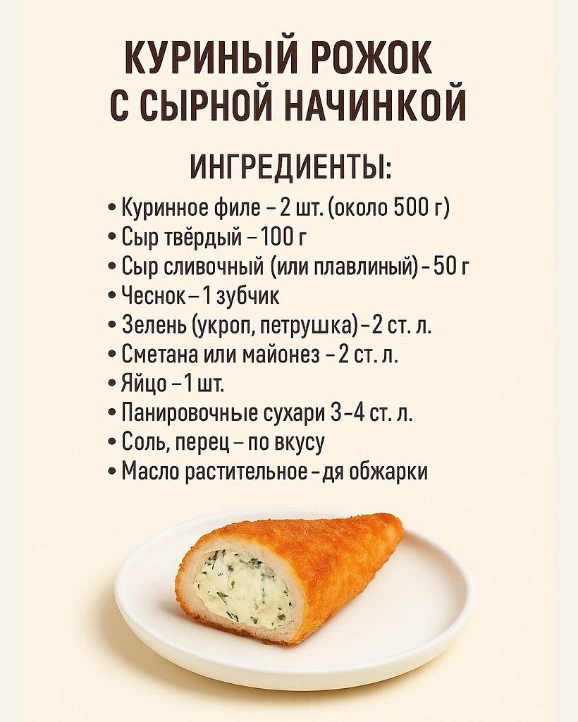 Куриный рожок с сырной начинкой.Приготовление:1. Куриное филе разрезать вдоль, слегка отбить, ... - 2