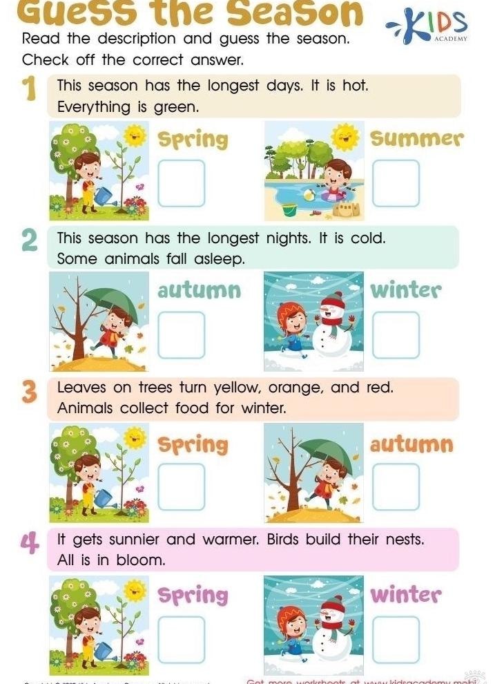 Seasons worksheets - 6