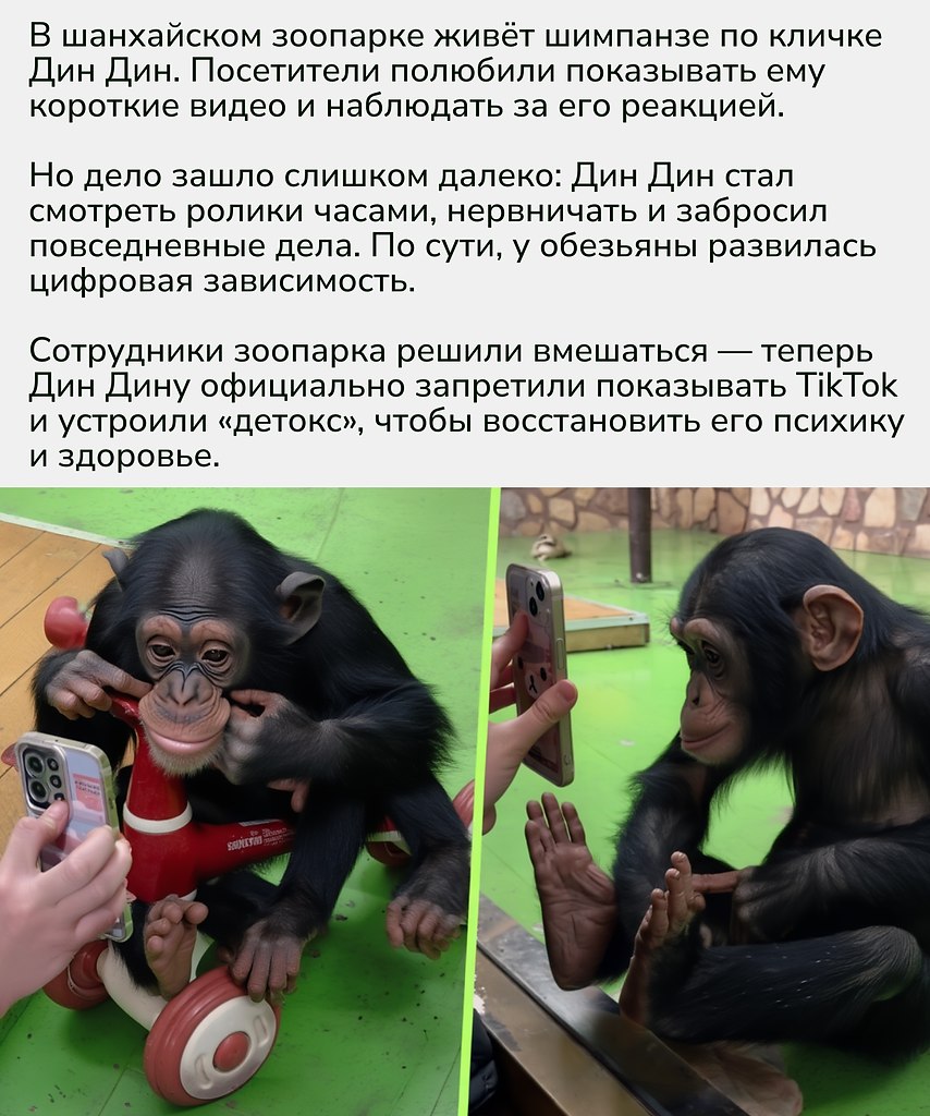 Даже приматы не застрахованы от зависимости к соцсетям. А это хороший повод задуматься, сколько ... - 2