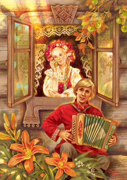 Иллюстрация "Гармошка" в стиле книжная графика. Сколько души!
