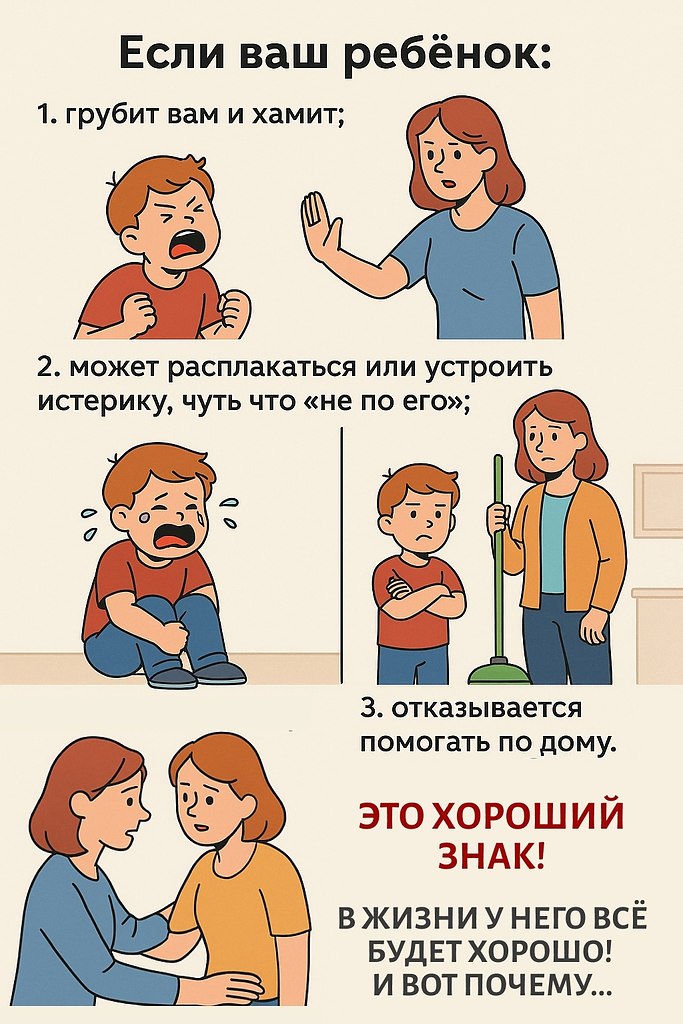 Ребенок чувствует слабину, поэтому не слушается и вертит мамой как хочет... Это хороший знак, если ...