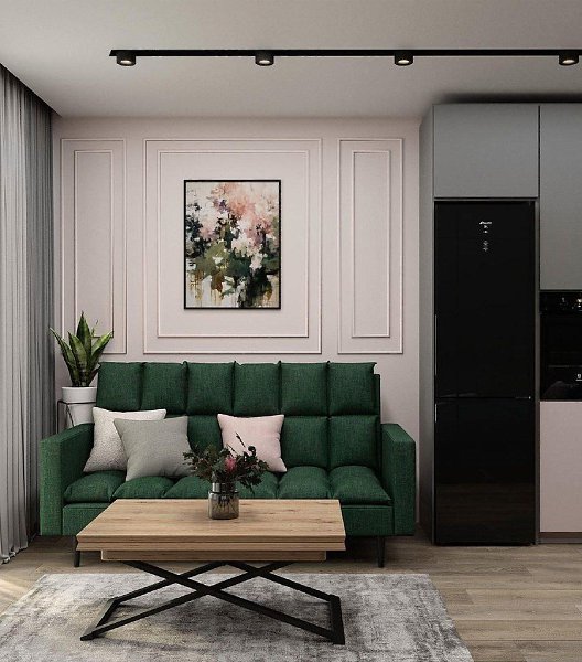 Проект квартиры площадью 33,4 кв.м предназначен для молодой девушки.