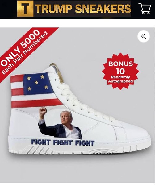 Трамп выпустил лимитированные кеды под названием «FIGHT FIGHT FIGHT» в память о покушении. Стоимость ...