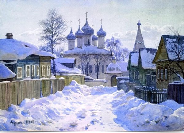 За водой мерцает серебристо.поле в редком и сухом снегу.Спит, чернея, маленькая пристань,ни живой ...