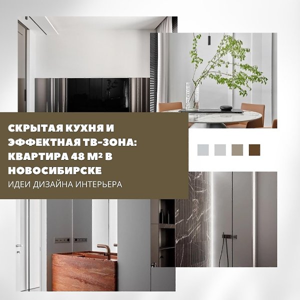 Скрытая кухня и эффектная ТВ-зона: квартира 48 м в Новосибирске.Интерьер этой небольшой квартиры ...