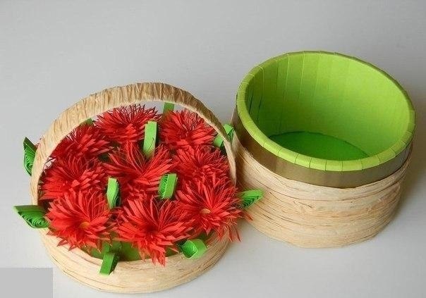 Шкатулка, корзинка из бобины от скотча - 9